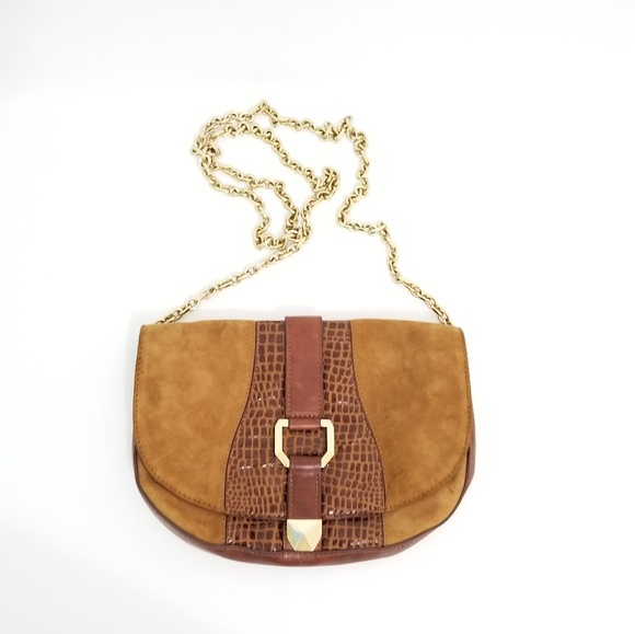 henri bendel Handbags - Henri Bendel Suede Brown Gold Chain Small Bag